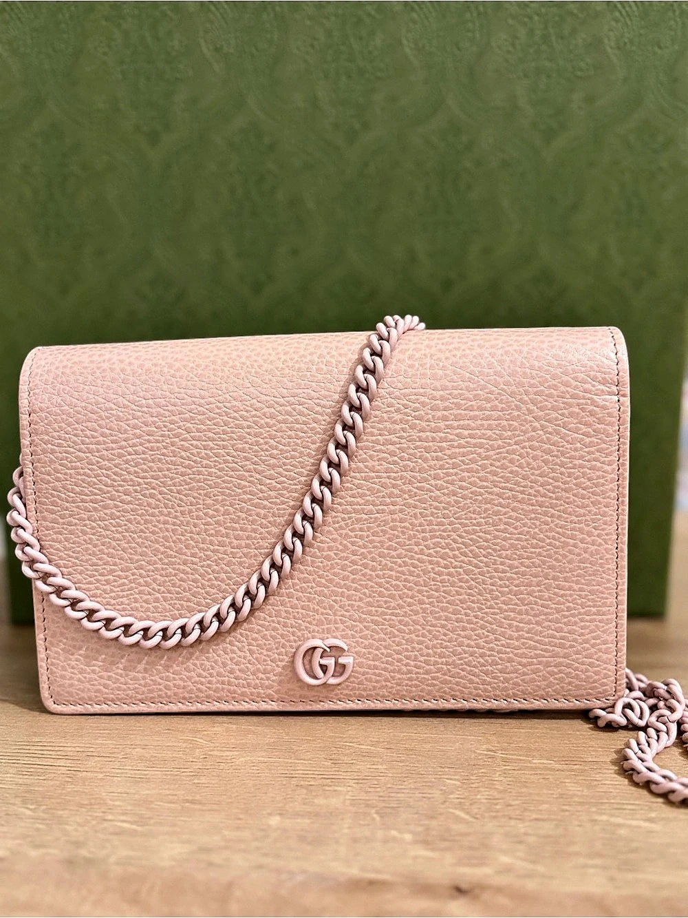 Gucci GG Marmont Chain Wallet Leather Crossbody Pink